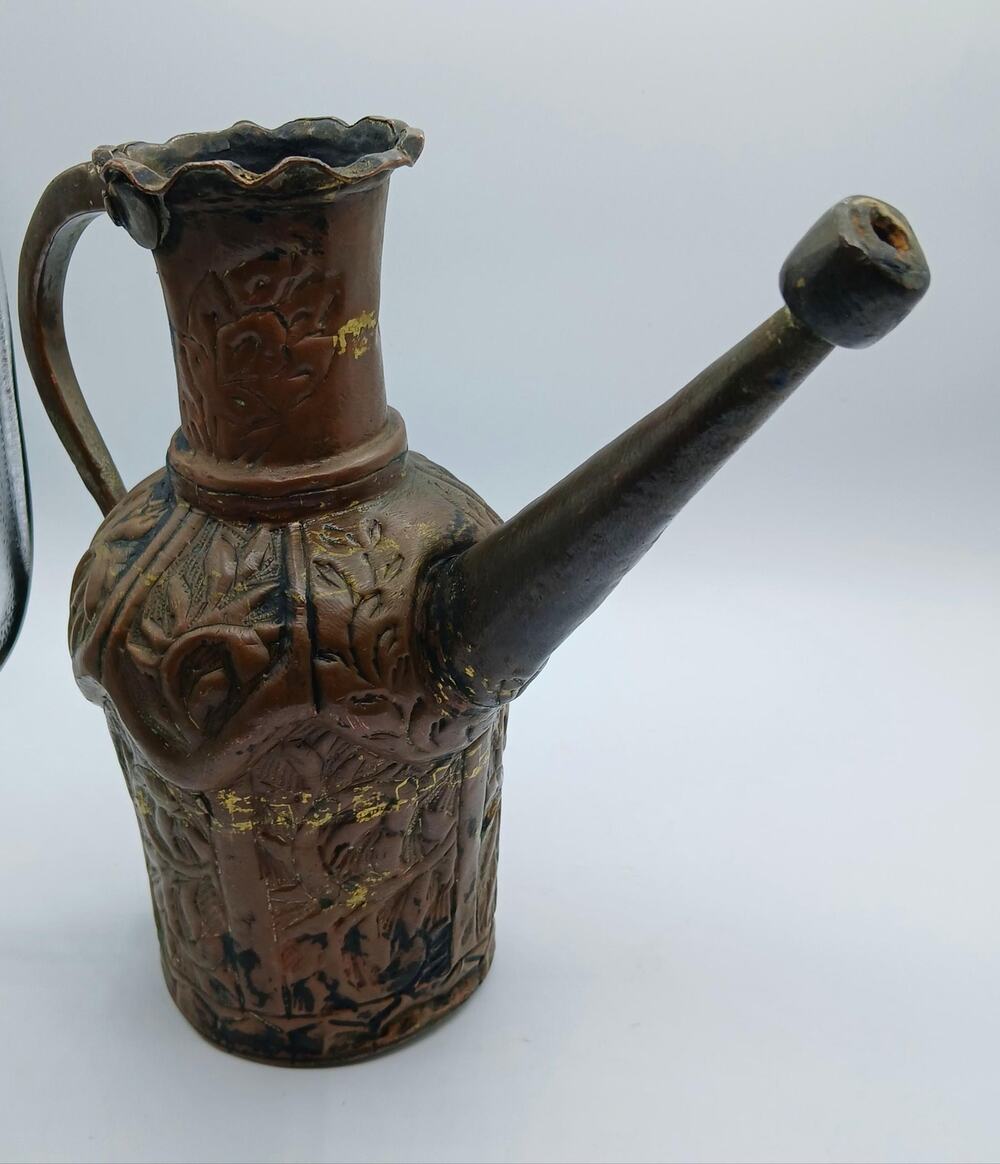 Antique Hand Forged Hammered Copper Gold Bronze Middle Eastern Water Jug